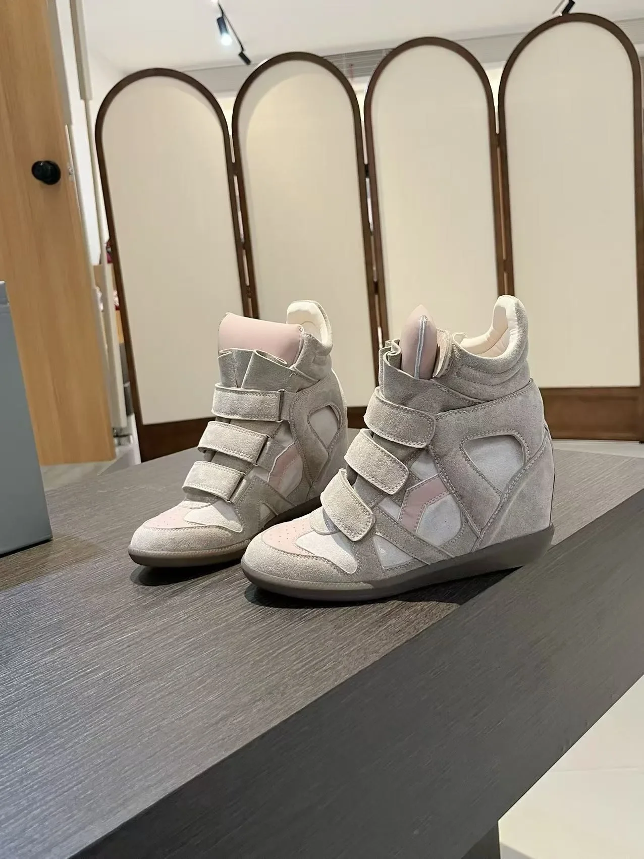 Fall Winter High Top Women's Casual Shoes Thick Bottom Heightening Magic Tape Sports Shoes Fashionable Splice Color Design