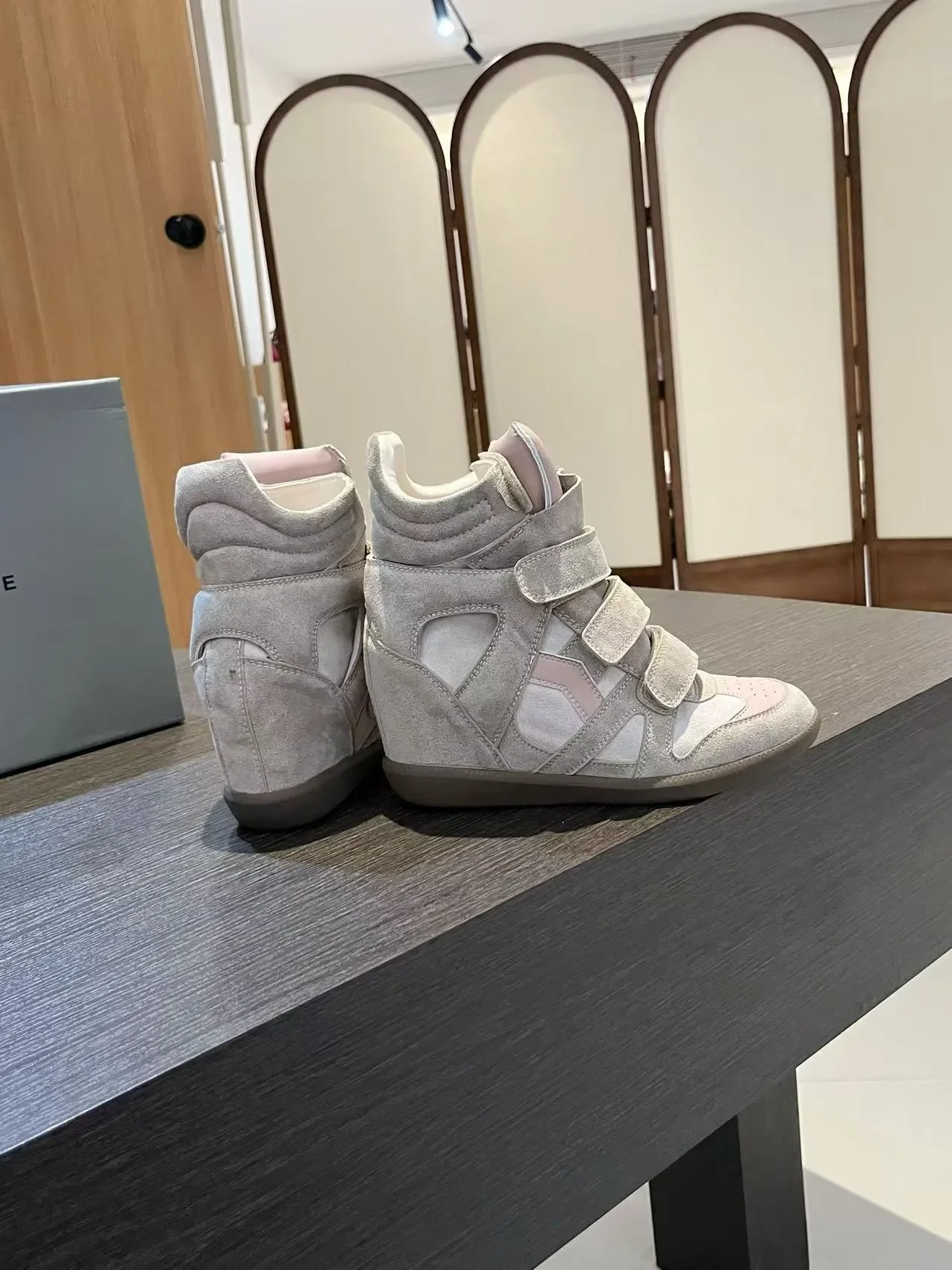 Fall Winter High Top Women's Casual Shoes Thick Bottom Heightening Magic Tape Sports Shoes Fashionable Splice Color Design