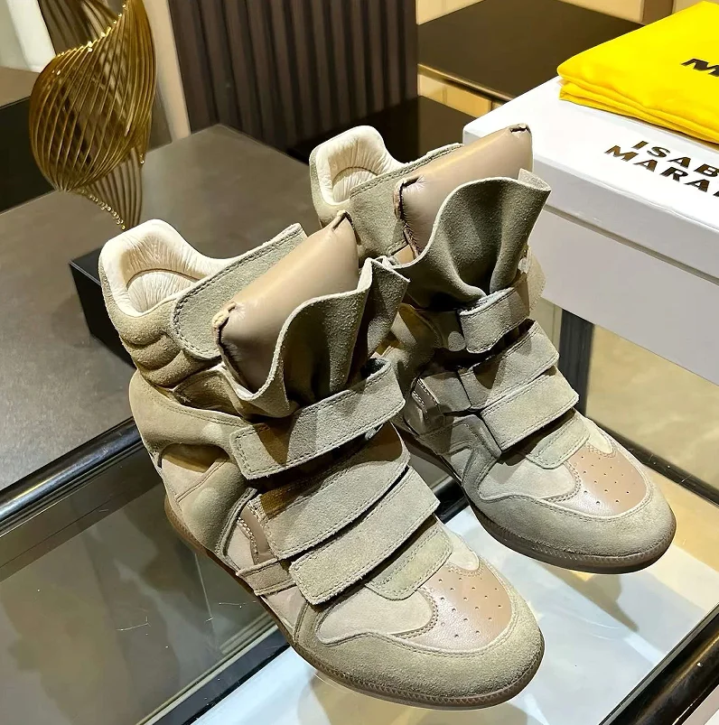 Women's Sneakers New 2026 Autumn Winter Ankle Boots Thick Bottom Leather Casual Shoes Wedge Heels Hook&Loop Sport Shoes