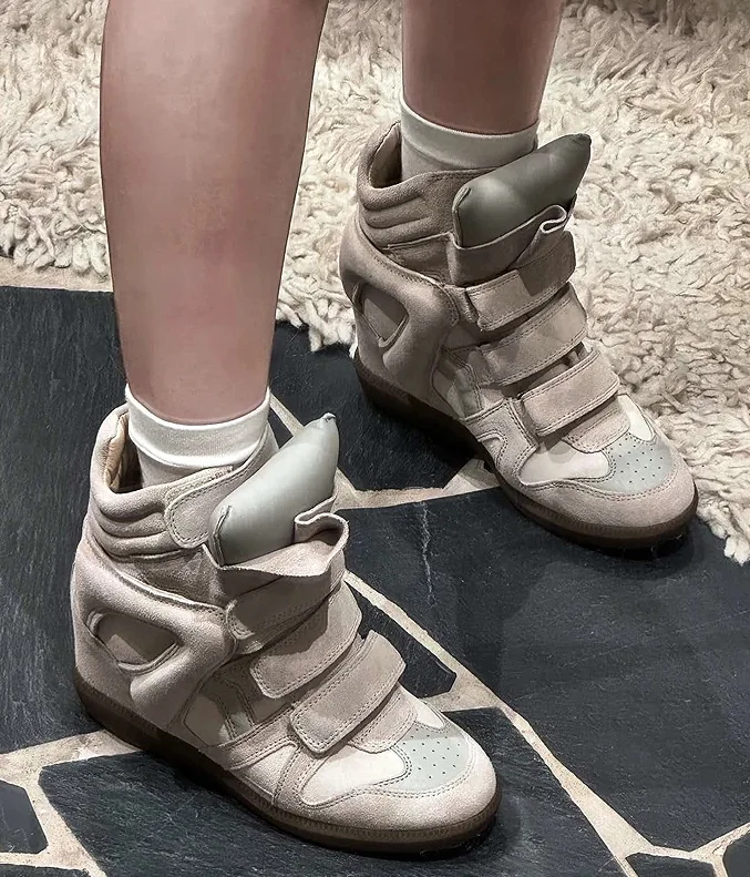 Women's Sneakers New 2026 Autumn Winter Ankle Boots Thick Bottom Leather Casual Shoes Wedge Heels Hook&Loop Sport Shoes