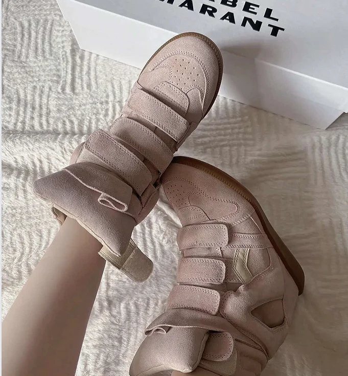 Women's Sneakers New 2026 Autumn Winter Ankle Boots Thick Bottom Leather Casual Shoes Wedge Heels Hook&Loop Sport Shoes