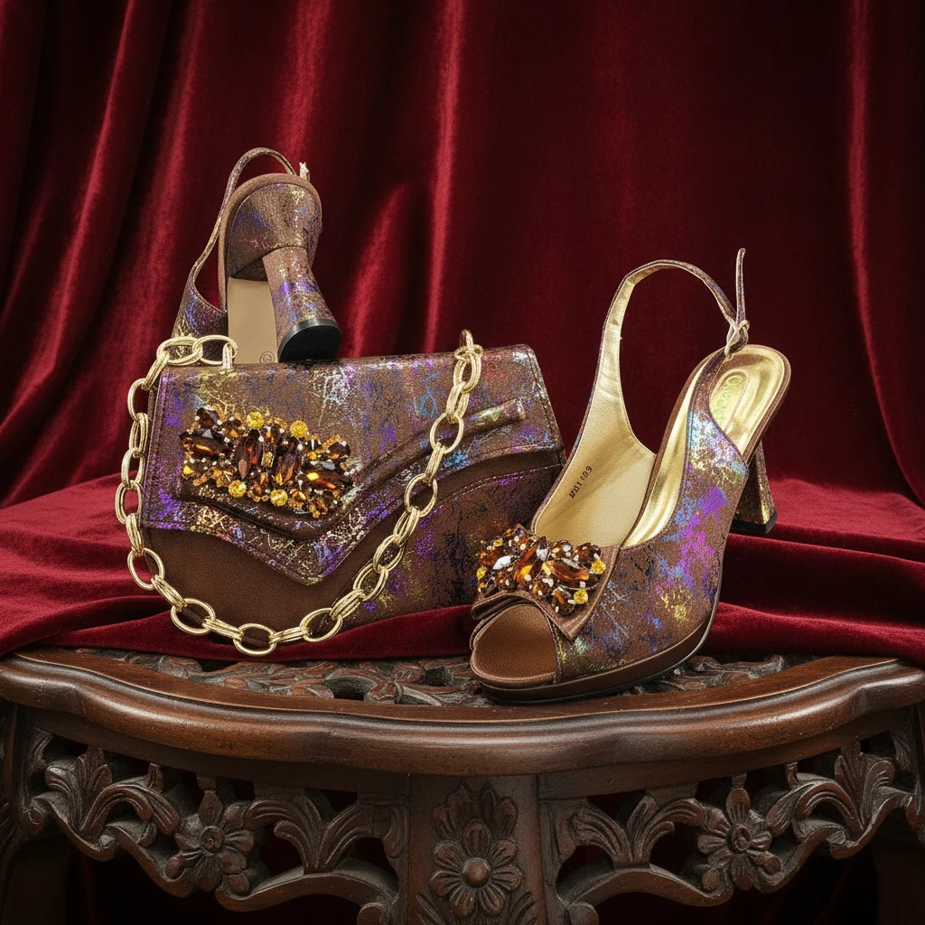 Italian Design Elegant Women's Heel Bigger Size Shoes & Rhinestone Butterfly Bag – Perfect for Weddings & Bridal Accessories