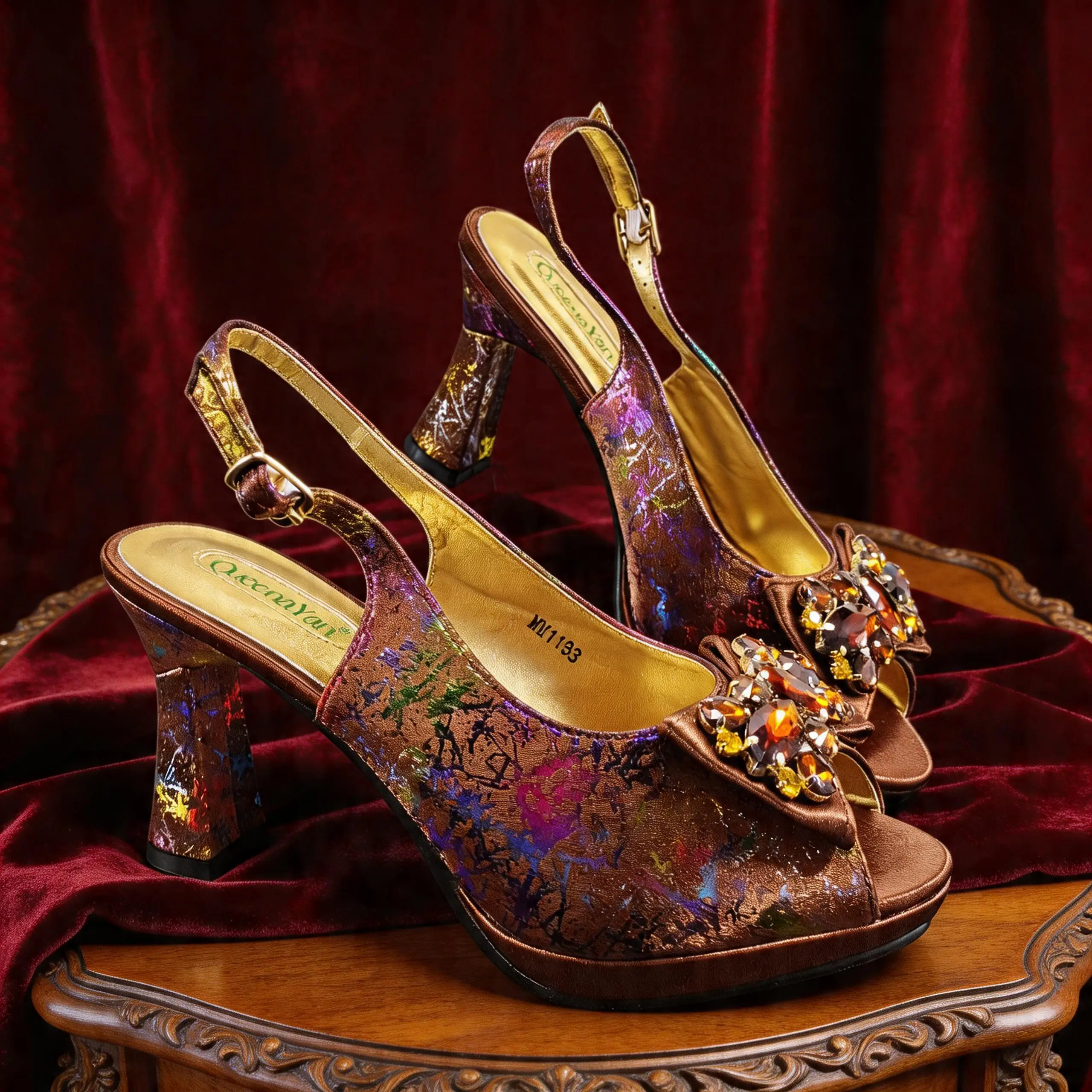 Italian Design Elegant Women's Heel Bigger Size Shoes & Rhinestone Butterfly Bag – Perfect for Weddings & Bridal Accessories