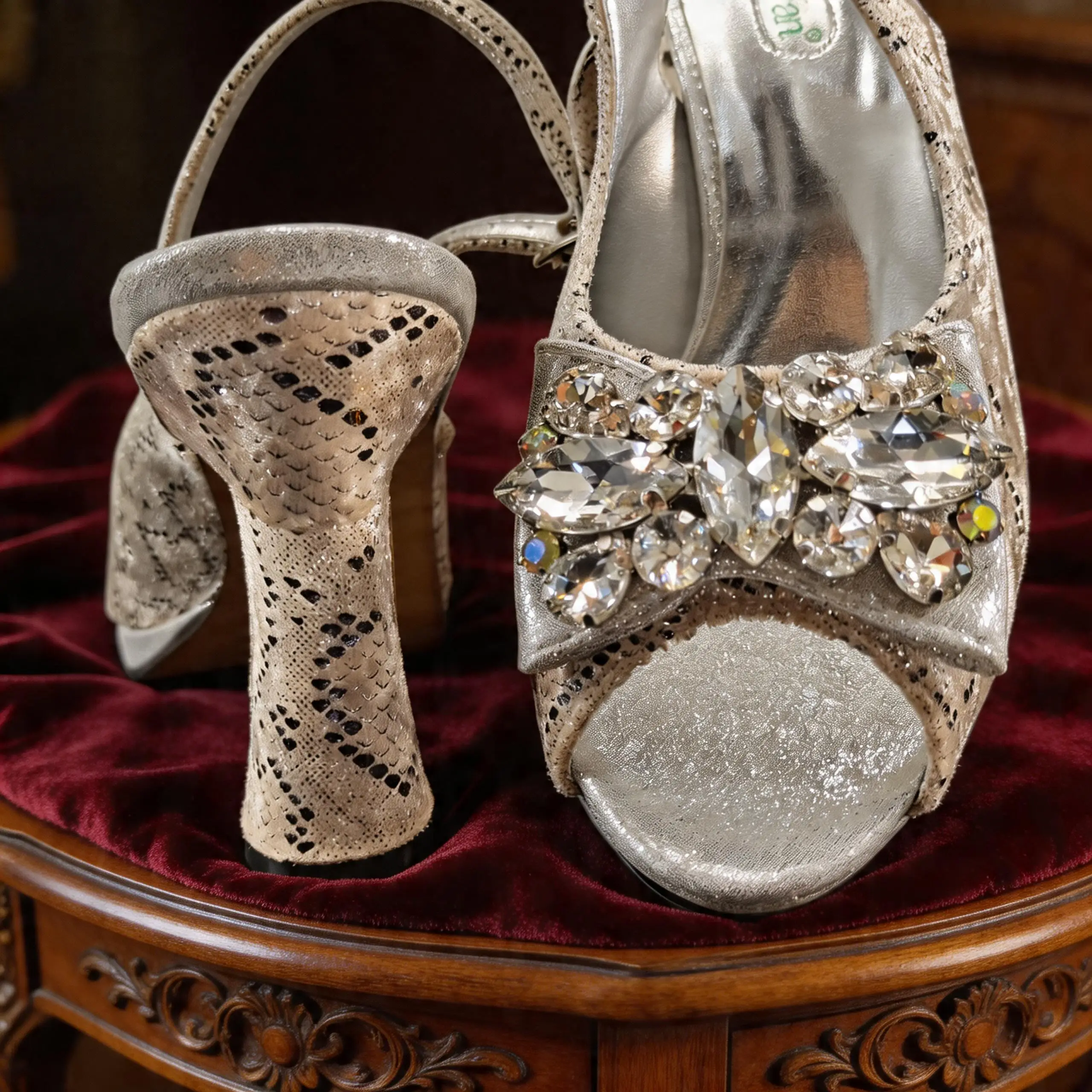 Italian Design Elegant Women's Heel Bigger Size Shoes & Rhinestone Butterfly Bag – Perfect for Weddings & Bridal Accessories