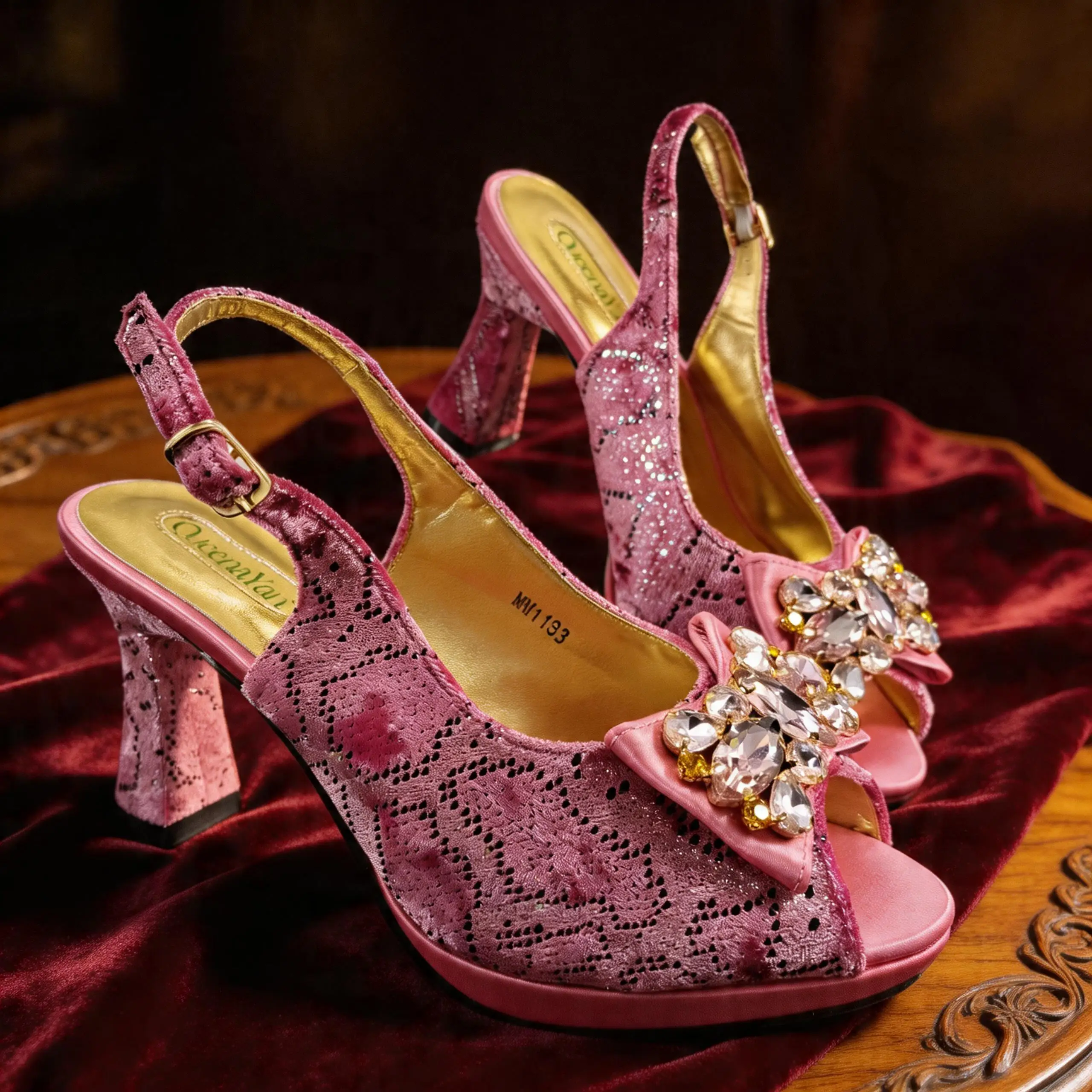 Italian Design Elegant Women's Heel Bigger Size Shoes & Rhinestone Butterfly Bag – Perfect for Weddings & Bridal Accessories