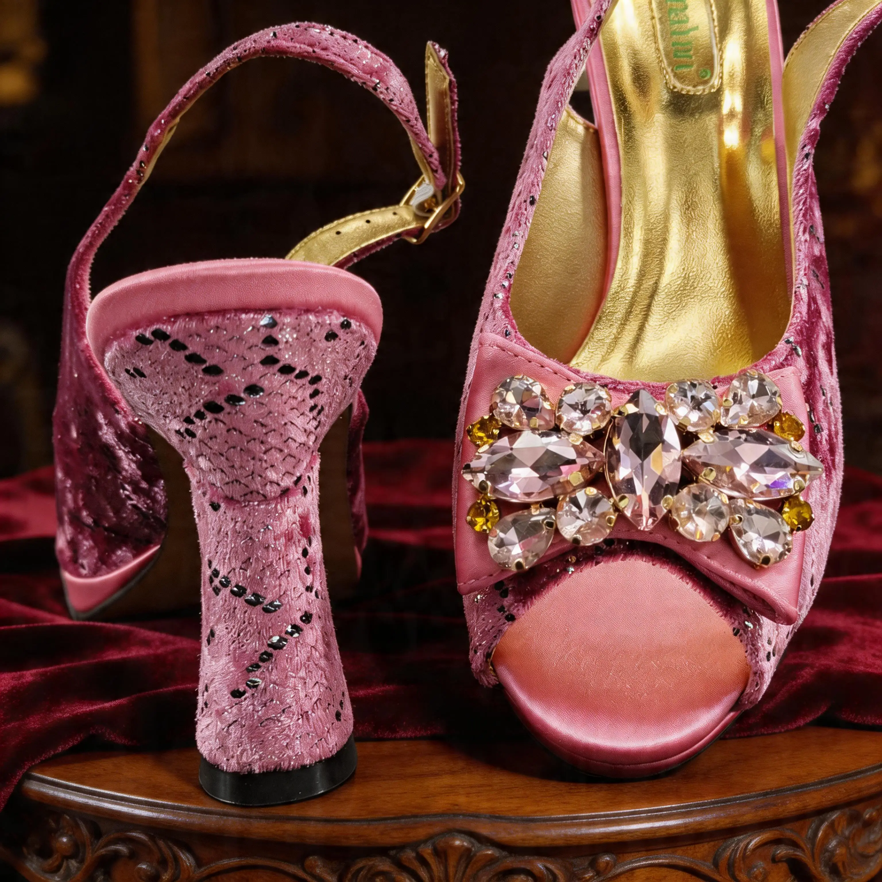 Italian Design Elegant Women's Heel Bigger Size Shoes & Rhinestone Butterfly Bag – Perfect for Weddings & Bridal Accessories
