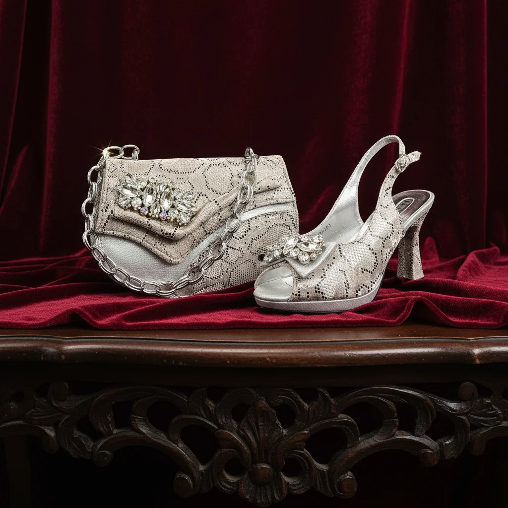Italian Design Elegant Women's Heel Bigger Size Shoes & Rhinestone Butterfly Bag – Perfect for Weddings & Bridal Accessories