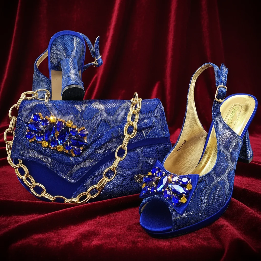 Italian Design Elegant Women's Heel Bigger Size Shoes & Rhinestone Butterfly Bag – Perfect for Weddings & Bridal Accessories