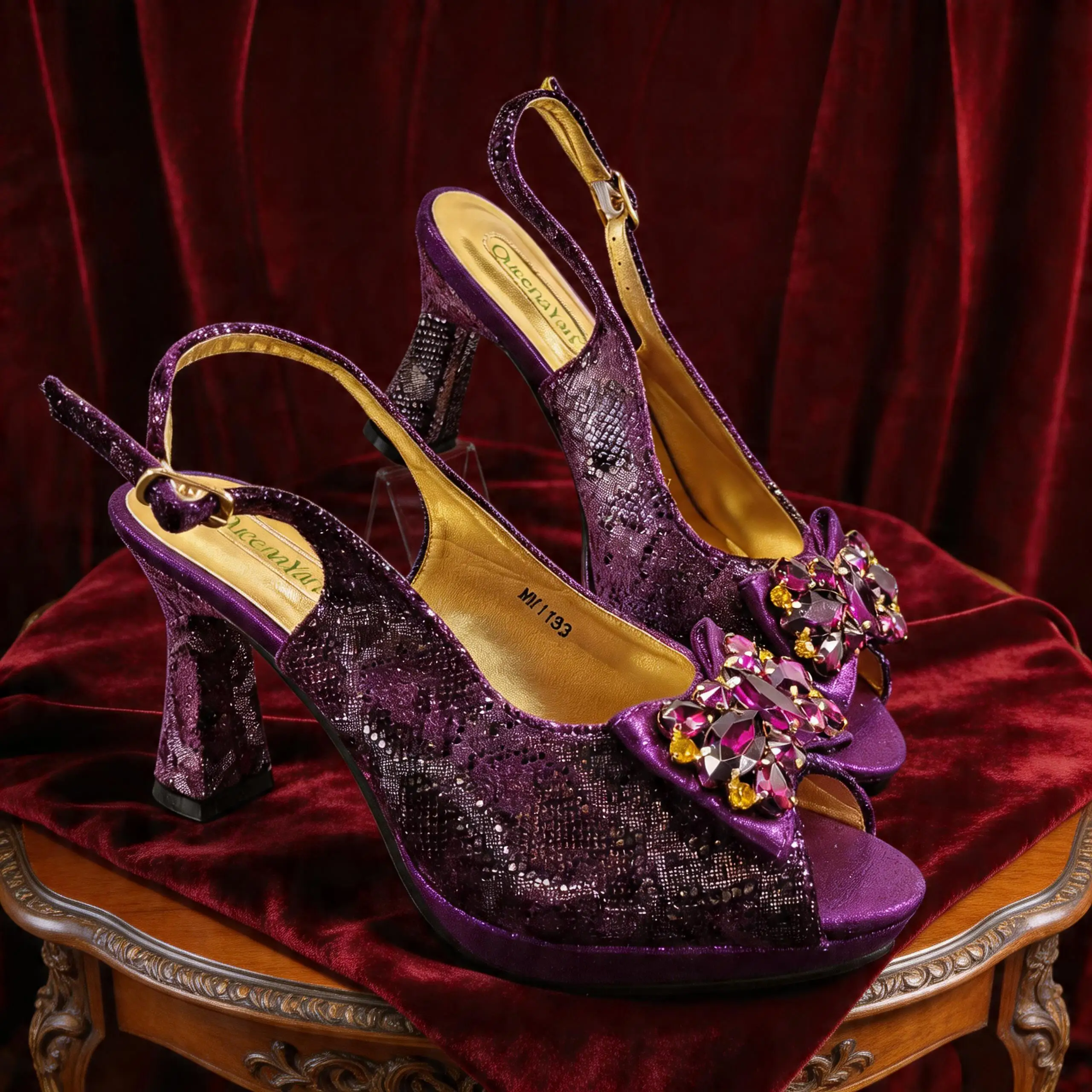 Italian Design Elegant Women's Heel Bigger Size Shoes & Rhinestone Butterfly Bag – Perfect for Weddings & Bridal Accessories