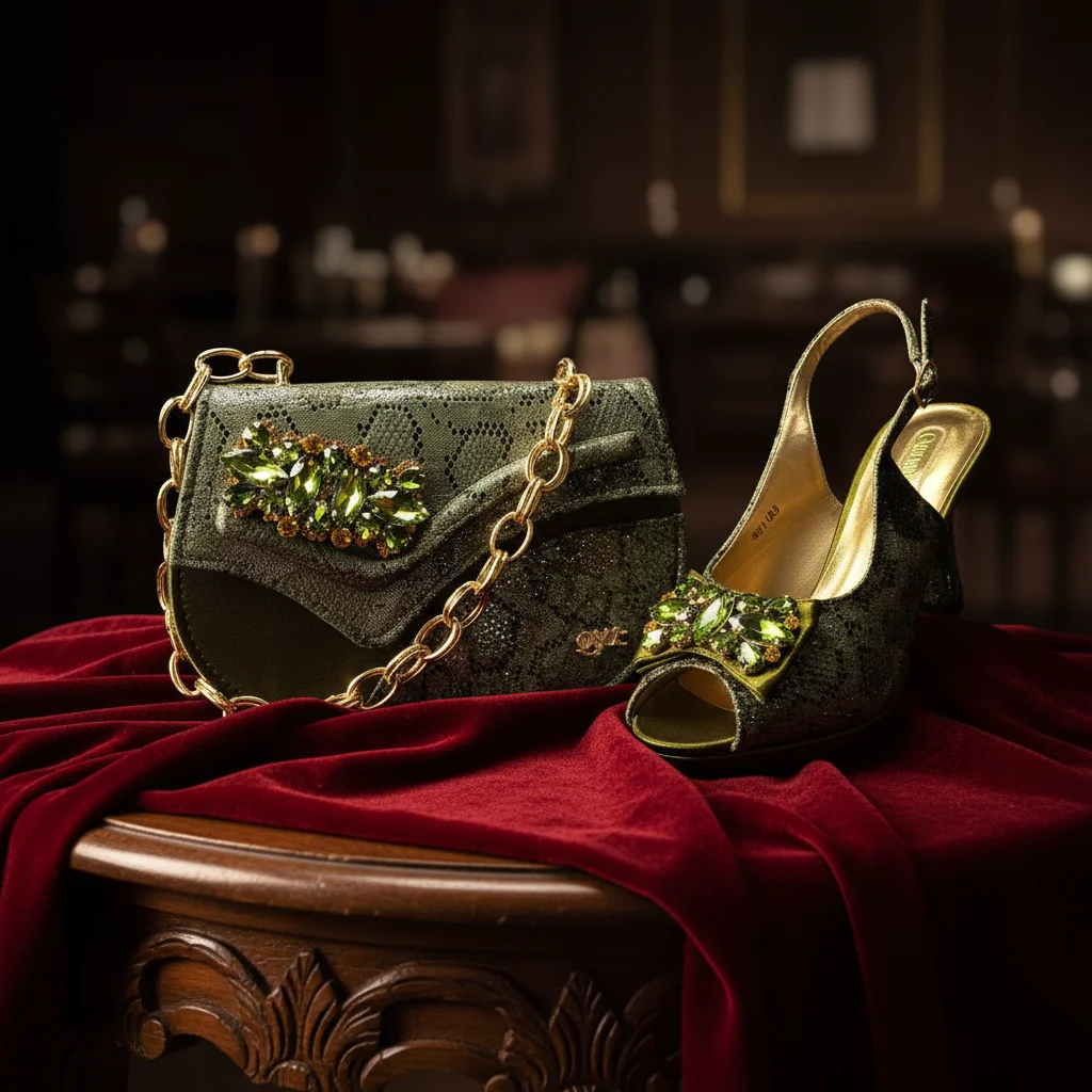 Italian Design Elegant Women's Heel Bigger Size Shoes & Rhinestone Butterfly Bag – Perfect for Weddings & Bridal Accessories