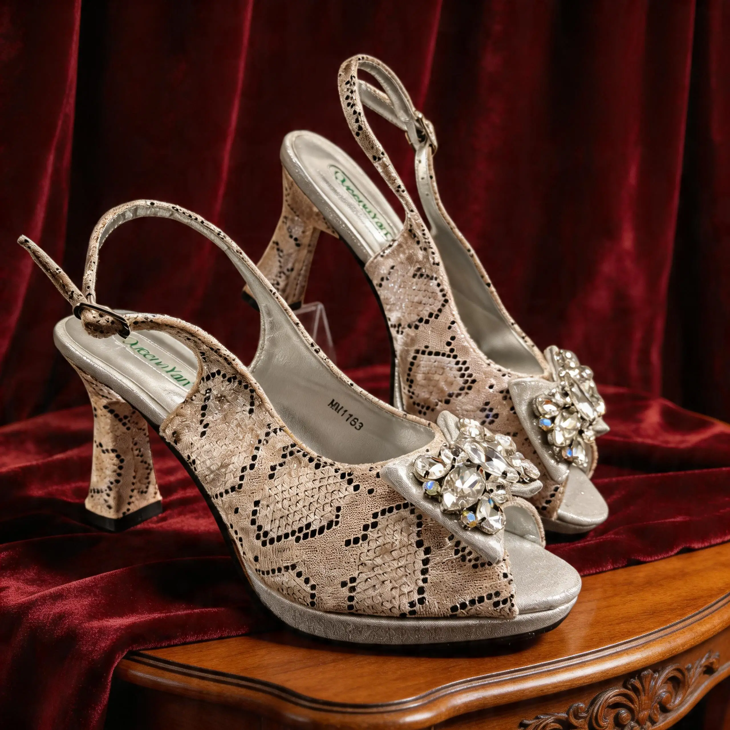Italian Design Elegant Women's Heel Bigger Size Shoes & Rhinestone Butterfly Bag – Perfect for Weddings & Bridal Accessories