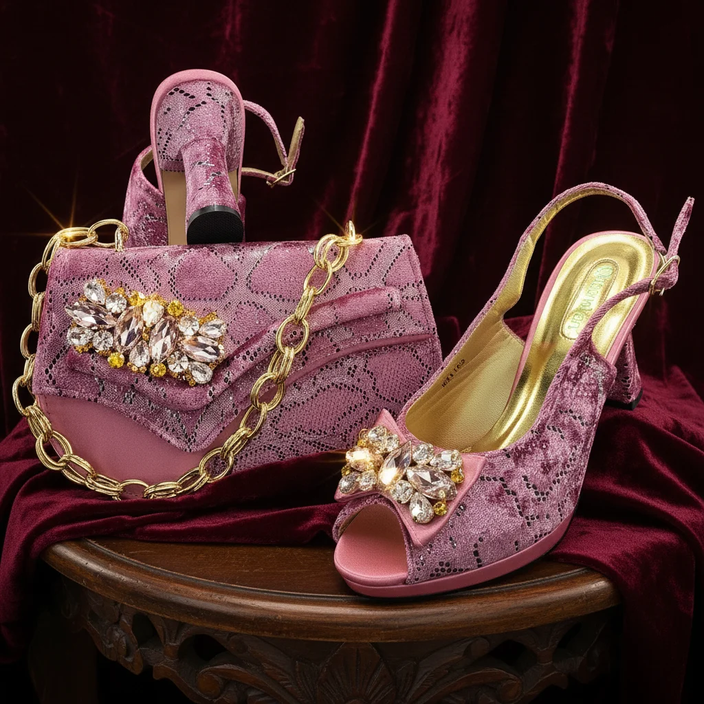 Italian Design Elegant Women's Heel Bigger Size Shoes & Rhinestone Butterfly Bag – Perfect for Weddings & Bridal Accessories