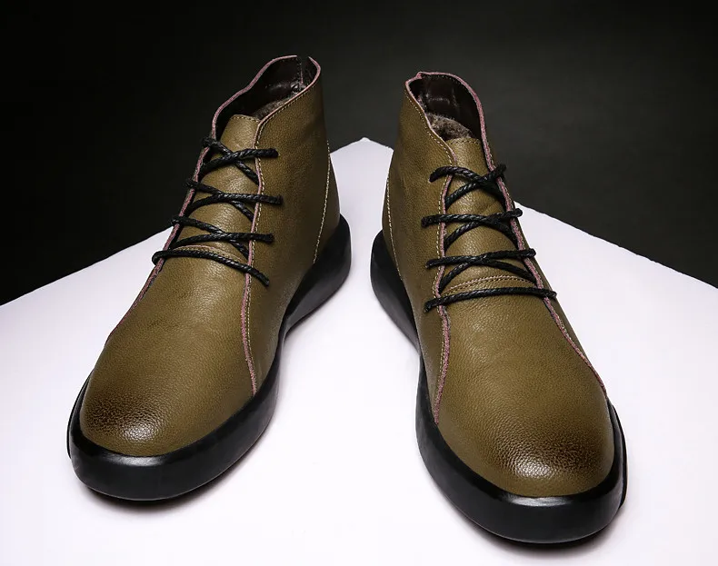 Brand New Winter Men Snow Boots Genuine Leather Warm Plush Men Boots Fashion Lace-up Ankle Boots Autumn Outdoor Men Shoes 38-47