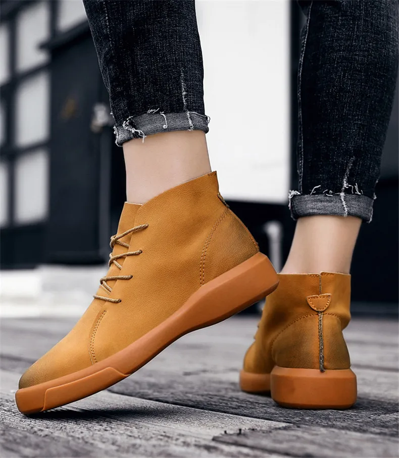 Brand New Winter Men Snow Boots Genuine Leather Warm Plush Men Boots Fashion Lace-up Ankle Boots Autumn Outdoor Men Shoes 38-47