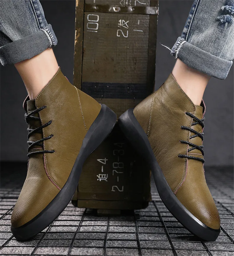 Brand New Winter Men Snow Boots Genuine Leather Warm Plush Men Boots Fashion Lace-up Ankle Boots Autumn Outdoor Men Shoes 38-47