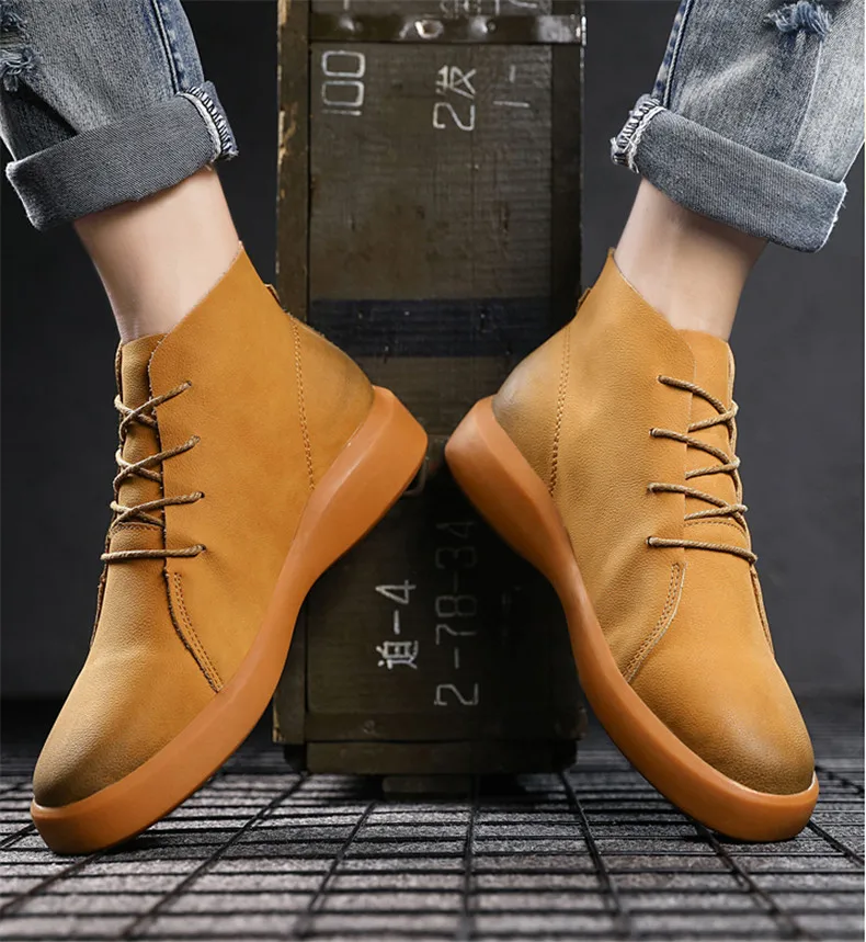 Brand New Winter Men Snow Boots Genuine Leather Warm Plush Men Boots Fashion Lace-up Ankle Boots Autumn Outdoor Men Shoes 38-47