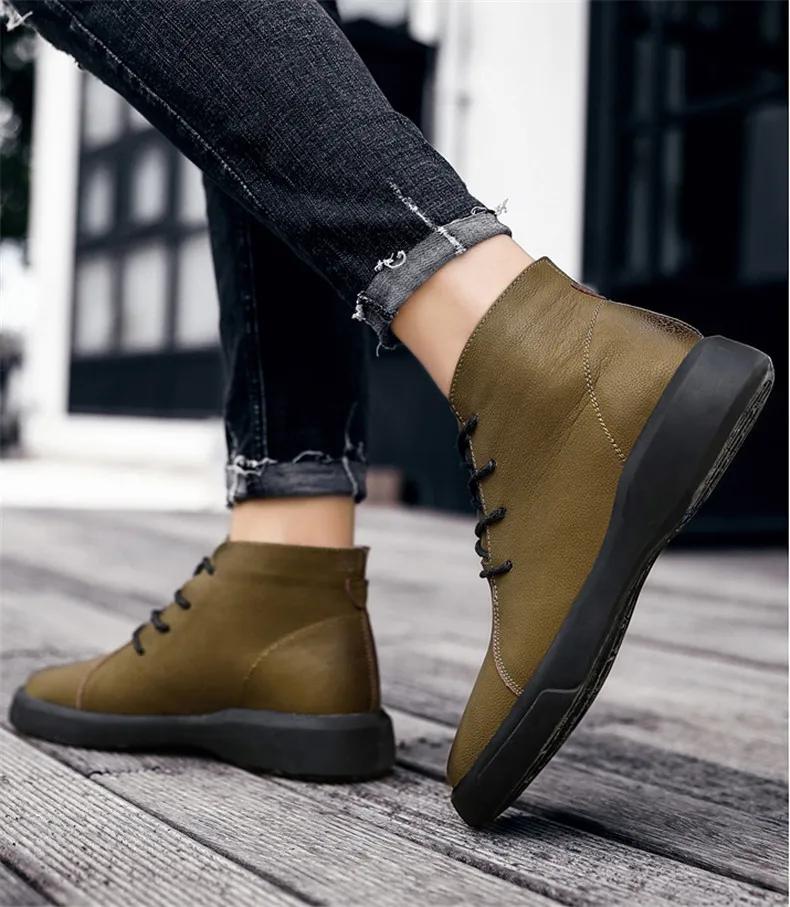 Brand New Winter Men Snow Boots Genuine Leather Warm Plush Men Boots Fashion Lace-up Ankle Boots Autumn Outdoor Men Shoes 38-47