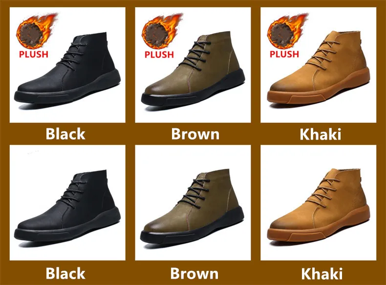 Brand New Winter Men Snow Boots Genuine Leather Warm Plush Men Boots Fashion Lace-up Ankle Boots Autumn Outdoor Men Shoes 38-47