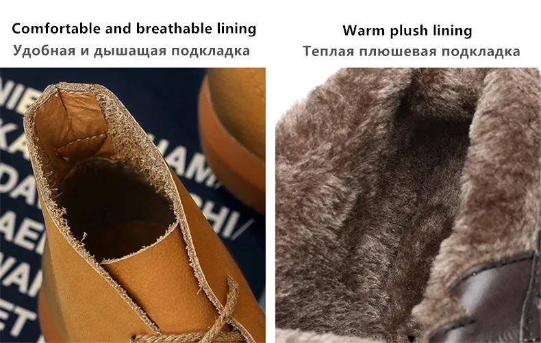 Brand New Winter Men Snow Boots Genuine Leather Warm Plush Men Boots Fashion Lace-up Ankle Boots Autumn Outdoor Men Shoes 38-47