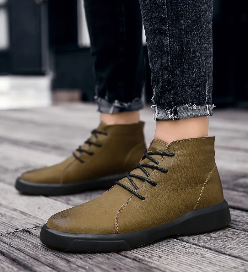 Brand New Winter Men Snow Boots Genuine Leather Warm Plush Men Boots Fashion Lace-up Ankle Boots Autumn Outdoor Men Shoes 38-47