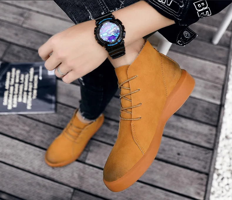 Brand New Winter Men Snow Boots Genuine Leather Warm Plush Men Boots Fashion Lace-up Ankle Boots Autumn Outdoor Men Shoes 38-47