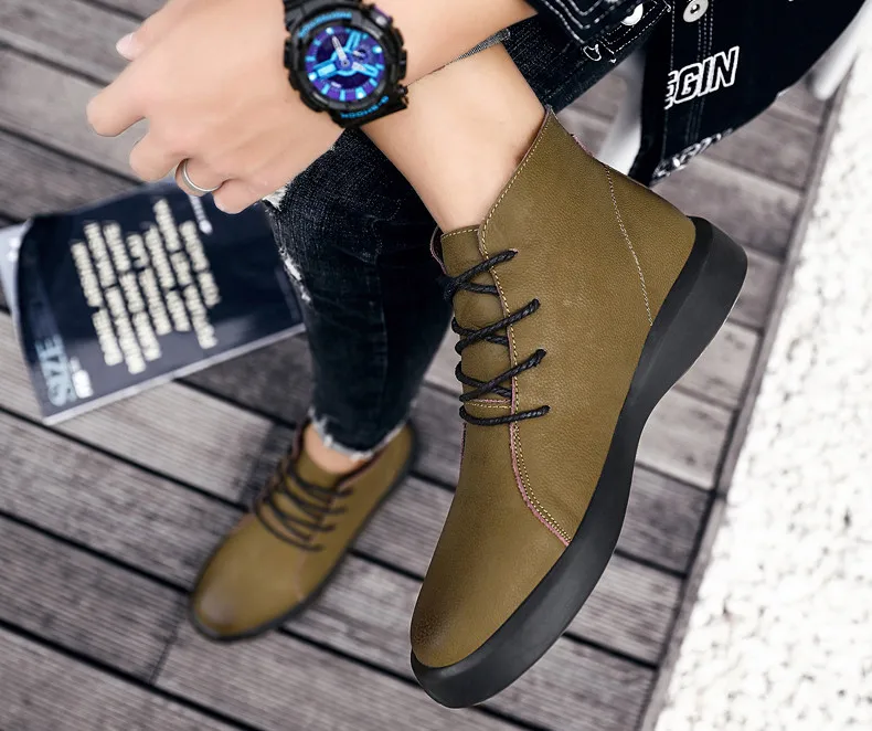 Brand New Winter Men Snow Boots Genuine Leather Warm Plush Men Boots Fashion Lace-up Ankle Boots Autumn Outdoor Men Shoes 38-47