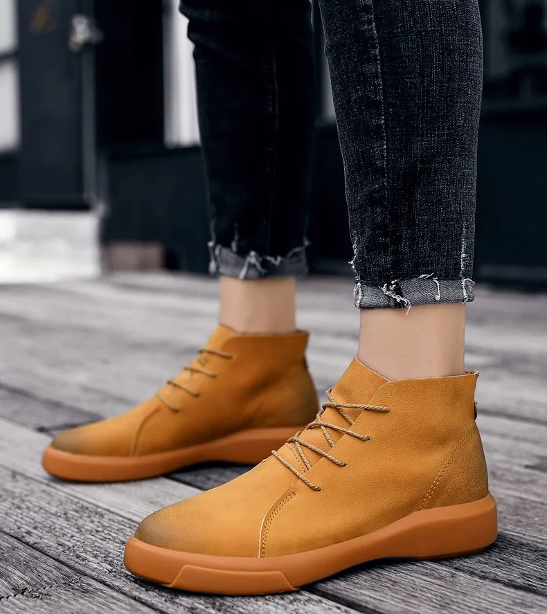 Brand New Winter Men Snow Boots Genuine Leather Warm Plush Men Boots Fashion Lace-up Ankle Boots Autumn Outdoor Men Shoes 38-47