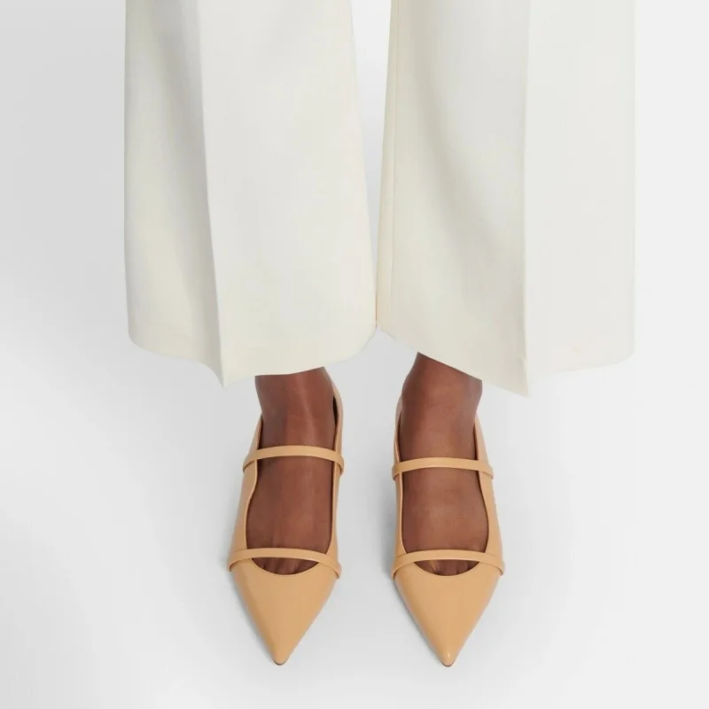 Arden Furtado Spring Mixed Colors Mary Jane Flats Pointed Toe Shallow One-word Band Single Shoe Extra Large Size Commuter Shoes
