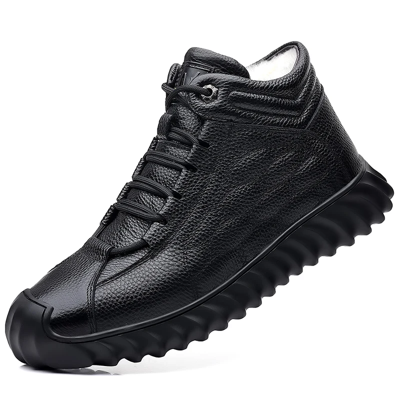 DIMANYU Men Genuine Leather Winter Snow Boots Warm High‑Top Men Casual Boots Non‑Slip Lace‑Up Male Ankle Booots Footwear