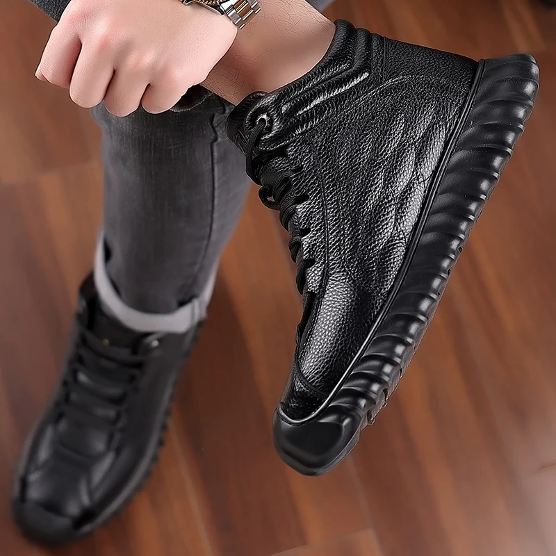 DIMANYU Men Genuine Leather Winter Snow Boots Warm High‑Top Men Casual Boots Non‑Slip Lace‑Up Male Ankle Booots Footwear