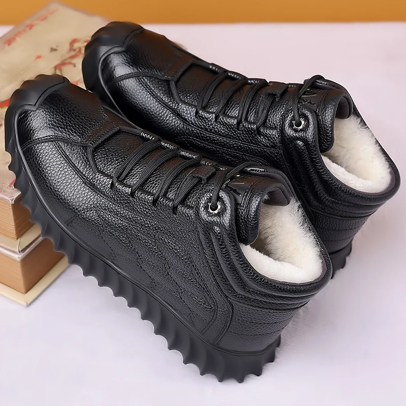 DIMANYU Men Genuine Leather Winter Snow Boots Warm High‑Top Men Casual Boots Non‑Slip Lace‑Up Male Ankle Booots Footwear