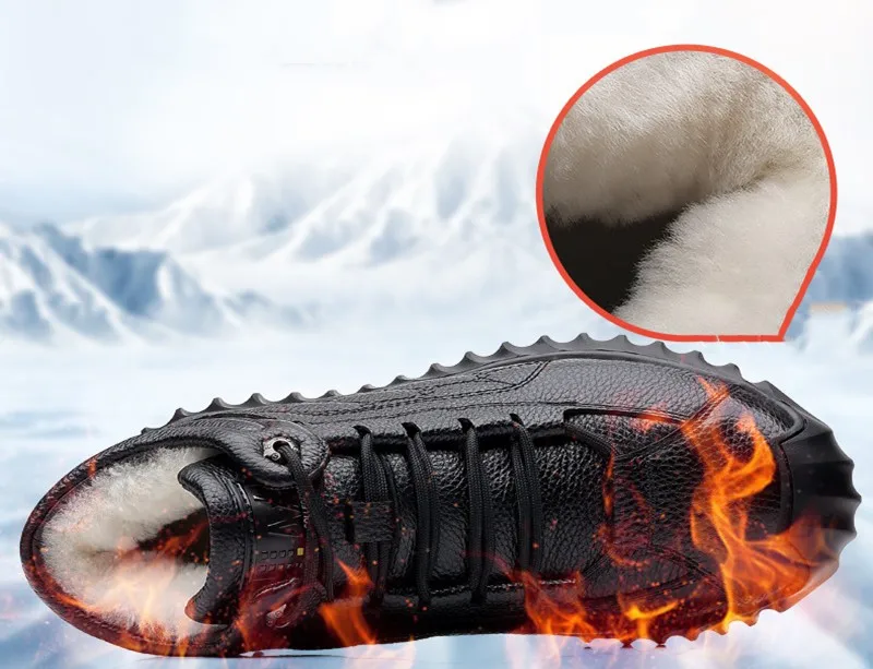 DIMANYU Men Genuine Leather Winter Snow Boots Warm High‑Top Men Casual Boots Non‑Slip Lace‑Up Male Ankle Booots Footwear