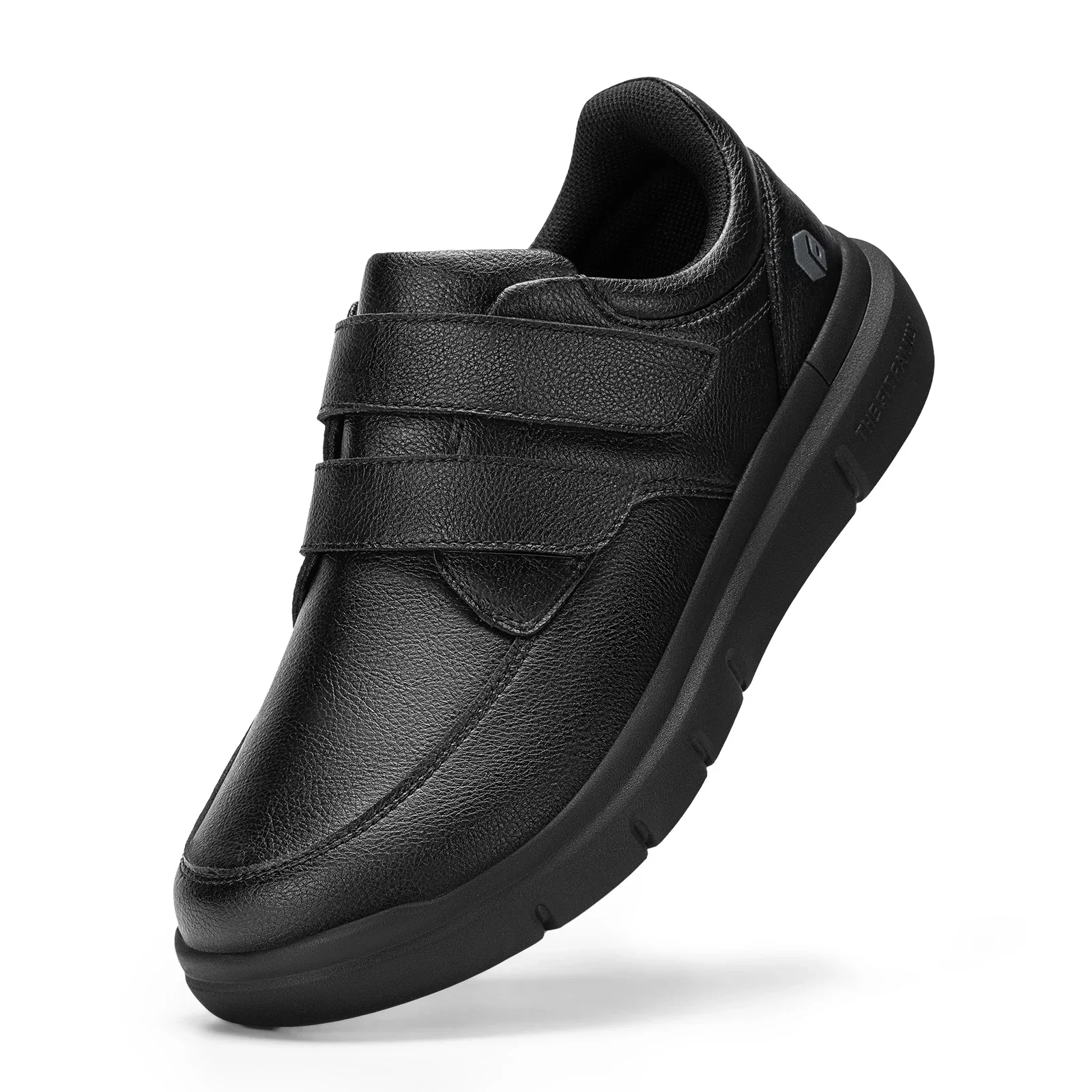 FitVille Men's Wide Walking Shoes Hook and Loop Comfortable Leather Business Shoes Orthopedic Diabetic Shoes for Swollen Feet