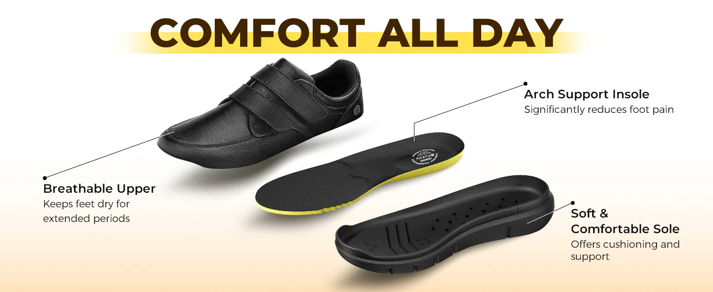 FitVille Men's Wide Walking Shoes Hook and Loop Comfortable Leather Business Shoes Orthopedic Diabetic Shoes for Swollen Feet