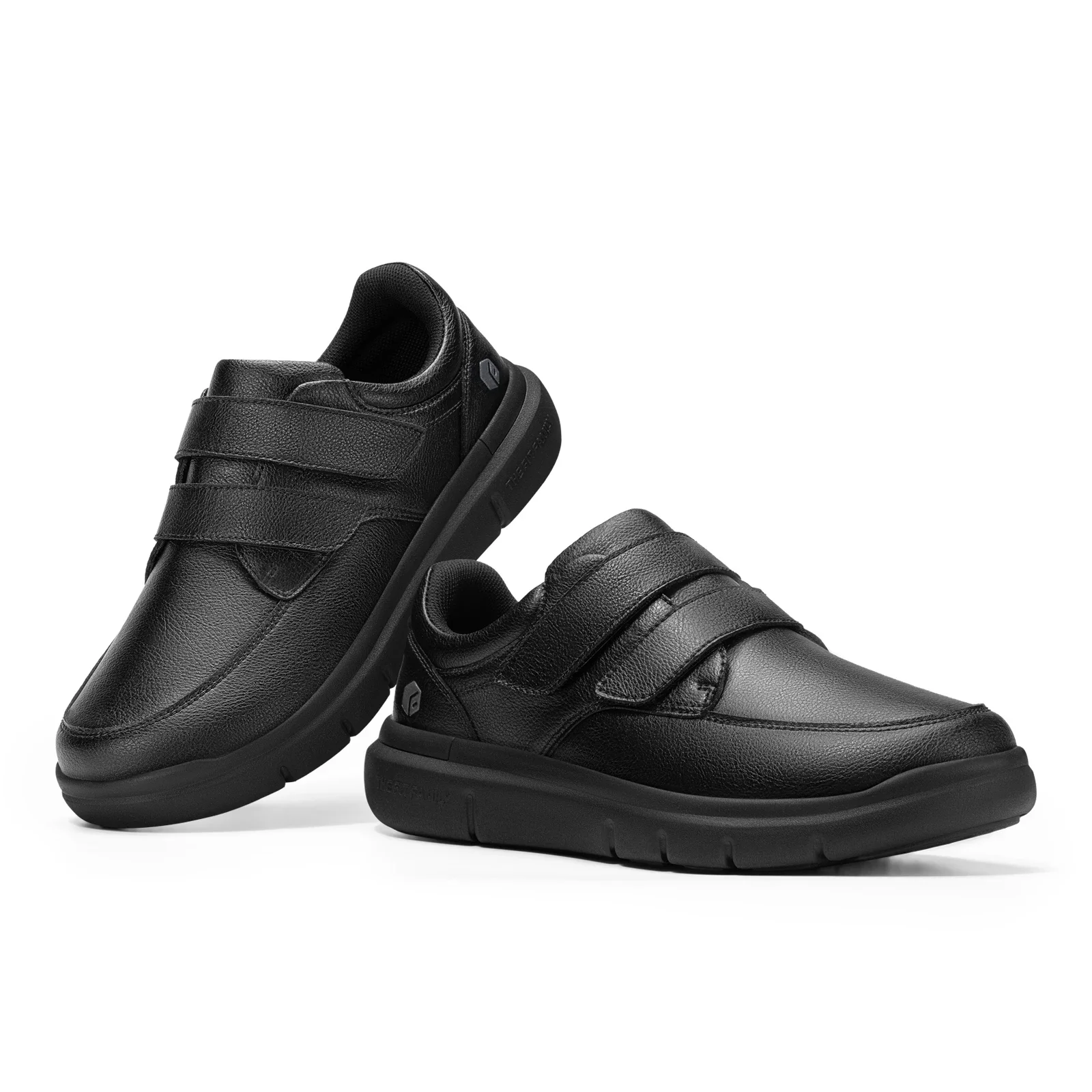 FitVille Men's Wide Walking Shoes Hook and Loop Comfortable Leather Business Shoes Orthopedic Diabetic Shoes for Swollen Feet