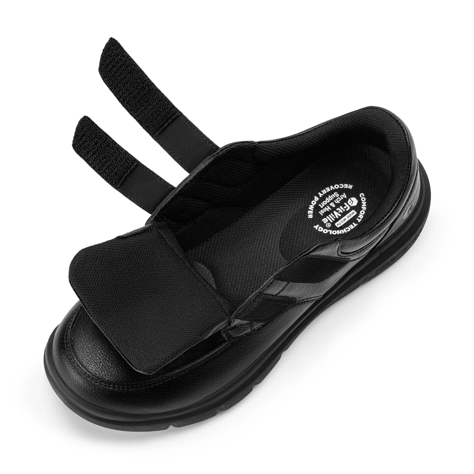 FitVille Men's Wide Walking Shoes Hook and Loop Comfortable Leather Business Shoes Orthopedic Diabetic Shoes for Swollen Feet