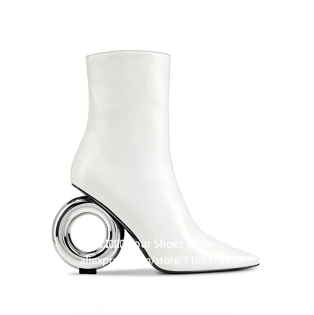 Metal Circle Heel Booties Novelty Designer Style Pointed Ankle Boots Full Length Inner Zipper Fashion Women Boots Custom Colors