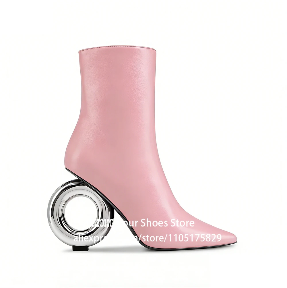 Metal Circle Heel Booties Novelty Designer Style Pointed Ankle Boots Full Length Inner Zipper Fashion Women Boots Custom Colors