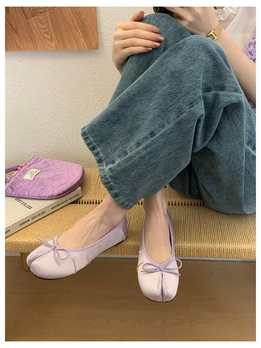 2026 Fashion Woman Flats Split Toe Tabi Shoes Bow Knot Ballet Dress Ballerina Comfortable Retro Mary Janes Shoes Footwear Mujer