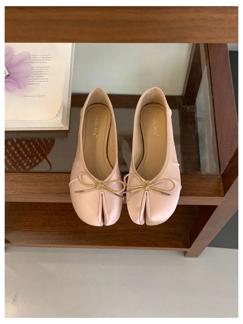 2026 Fashion Woman Flats Split Toe Tabi Shoes Bow Knot Ballet Dress Ballerina Comfortable Retro Mary Janes Shoes Footwear Mujer
