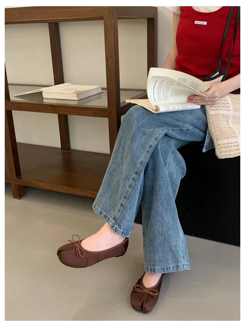 2026 Fashion Woman Flats Split Toe Tabi Shoes Bow Knot Ballet Dress Ballerina Comfortable Retro Mary Janes Shoes Footwear Mujer