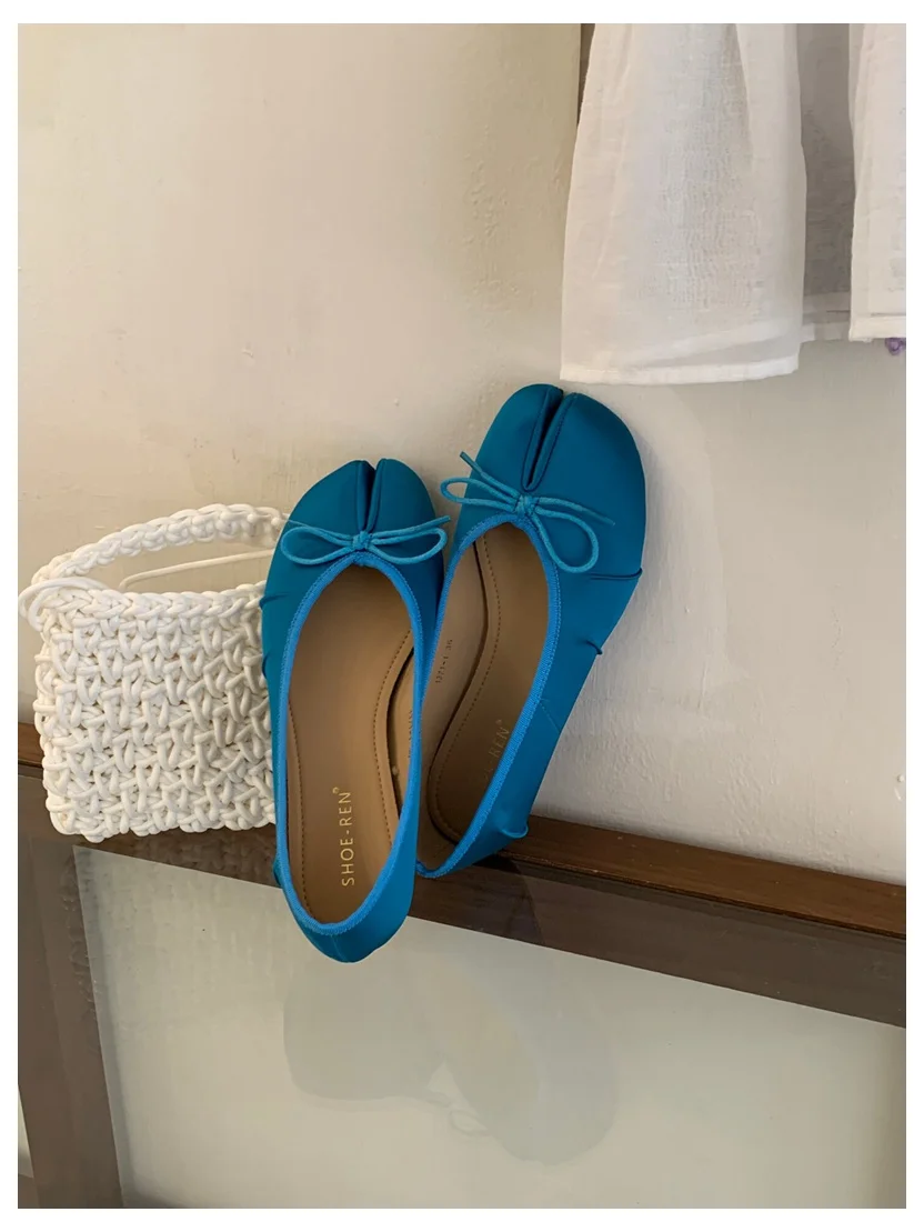 2026 Fashion Woman Flats Split Toe Tabi Shoes Bow Knot Ballet Dress Ballerina Comfortable Retro Mary Janes Shoes Footwear Mujer