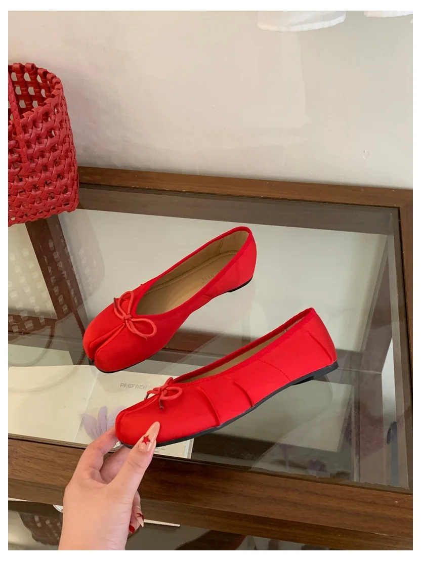 2026 Fashion Woman Flats Split Toe Tabi Shoes Bow Knot Ballet Dress Ballerina Comfortable Retro Mary Janes Shoes Footwear Mujer