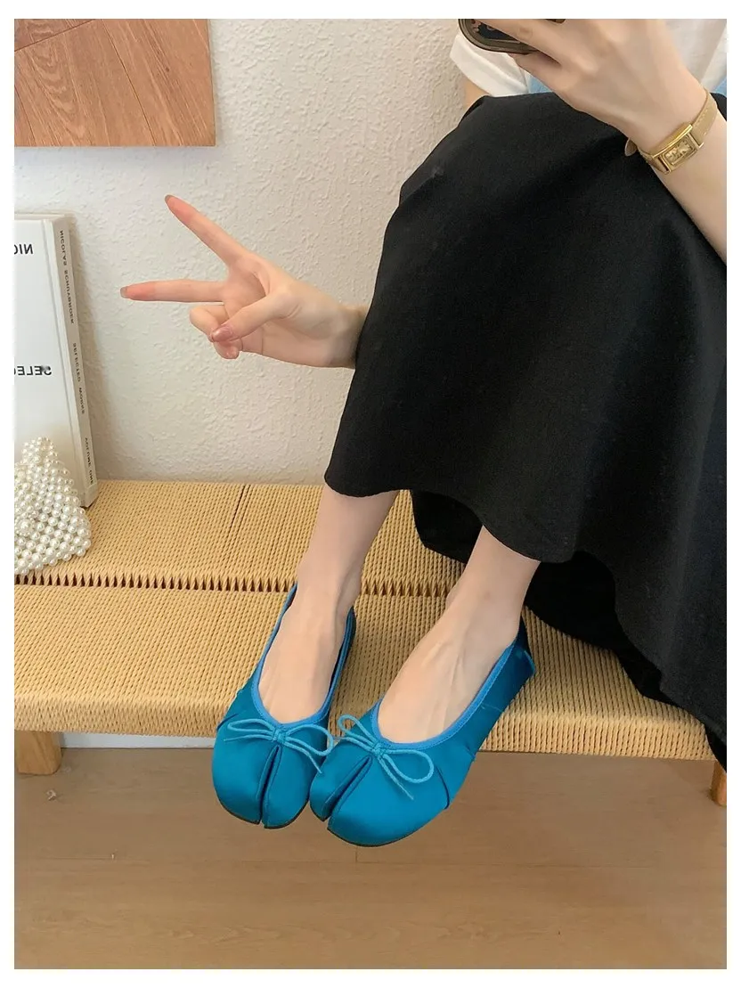2026 Fashion Woman Flats Split Toe Tabi Shoes Bow Knot Ballet Dress Ballerina Comfortable Retro Mary Janes Shoes Footwear Mujer