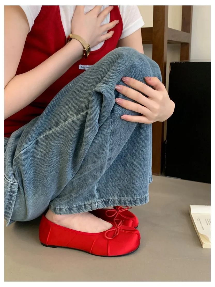 2026 Fashion Woman Flats Split Toe Tabi Shoes Bow Knot Ballet Dress Ballerina Comfortable Retro Mary Janes Shoes Footwear Mujer