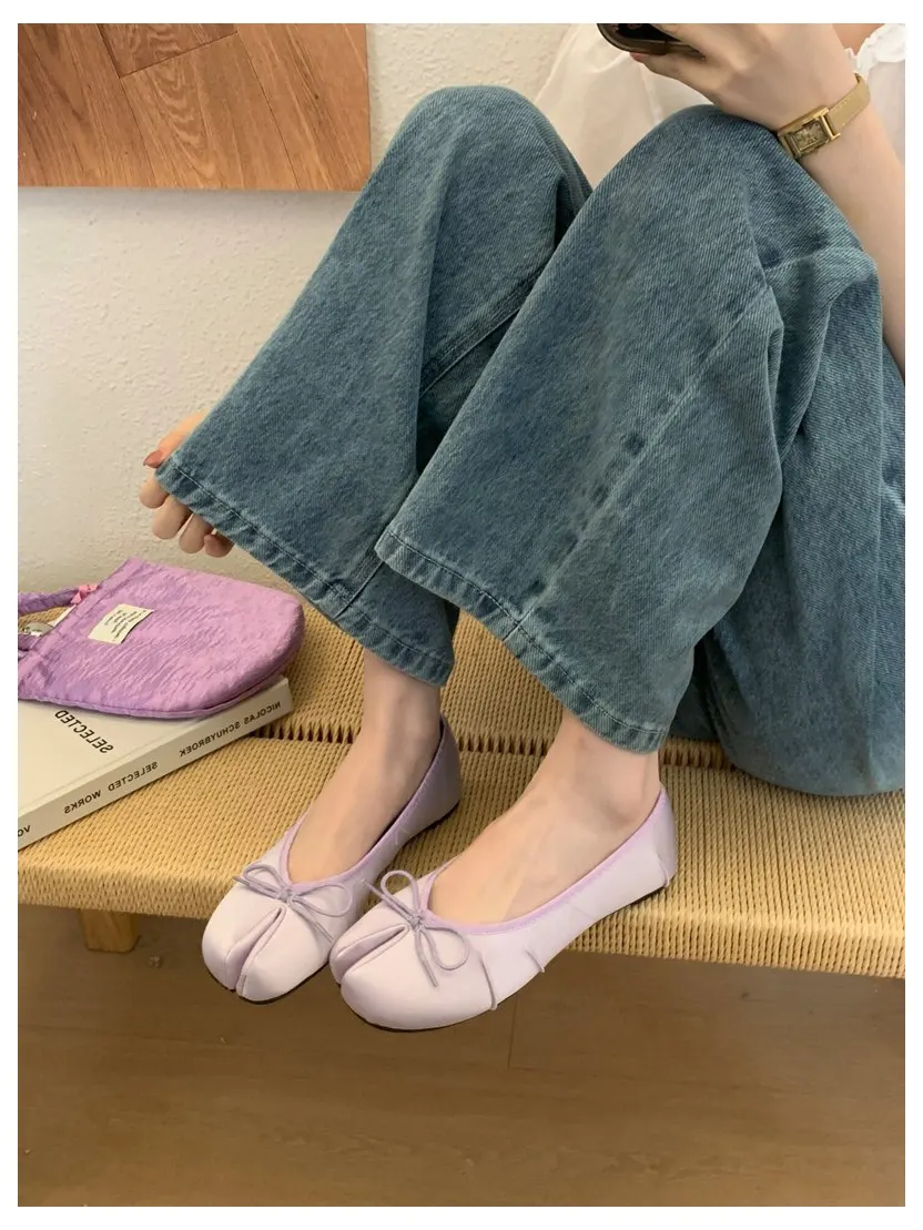 2026 Fashion Woman Flats Split Toe Tabi Shoes Bow Knot Ballet Dress Ballerina Comfortable Retro Mary Janes Shoes Footwear Mujer