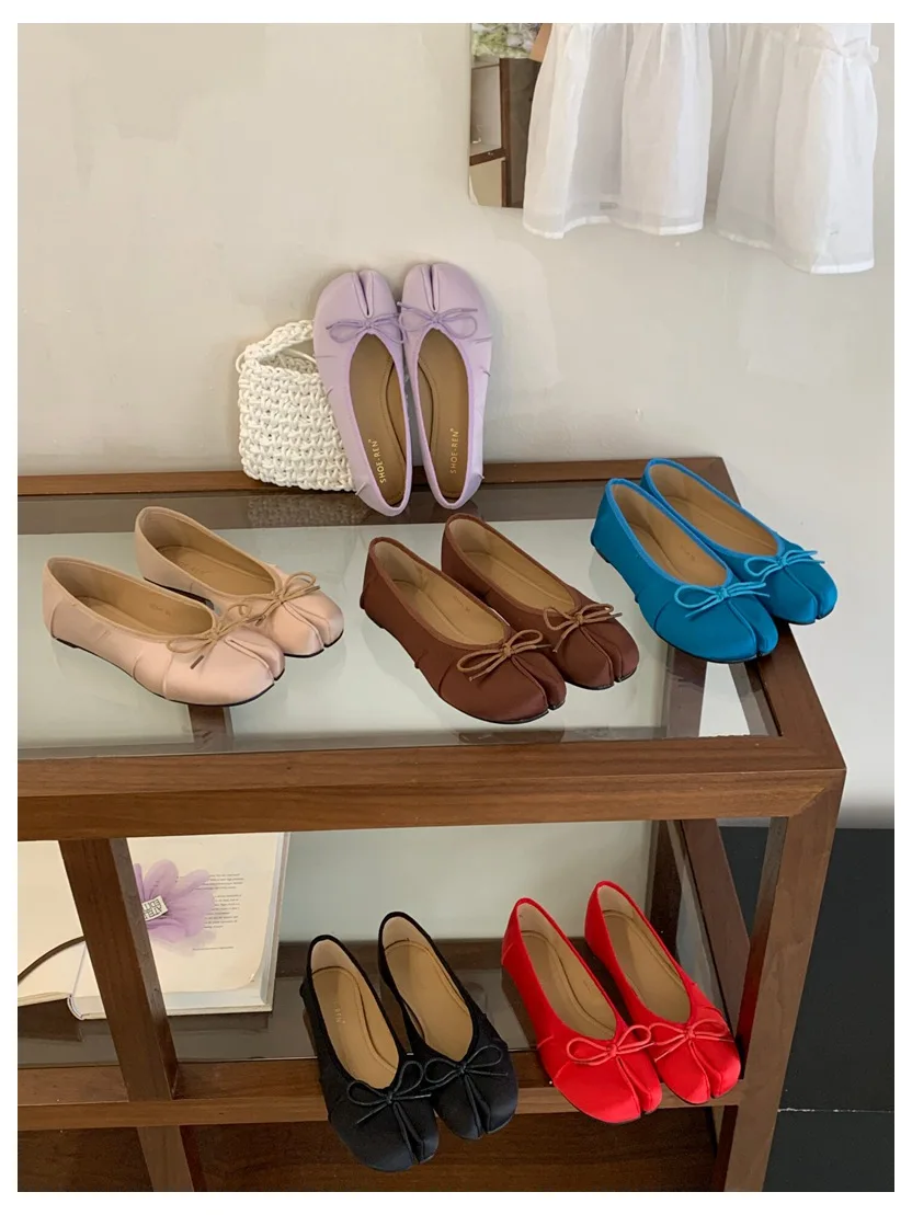 2026 Fashion Woman Flats Split Toe Tabi Shoes Bow Knot Ballet Dress Ballerina Comfortable Retro Mary Janes Shoes Footwear Mujer