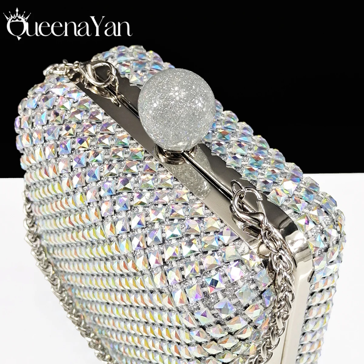 Queena Yan Glamorous Silver Color Occasions Party Wedding Lady Shoes and Bag Set In Stock Elegant Heels with Matching Purse