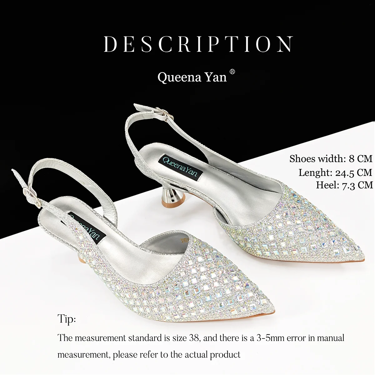 Queena Yan Glamorous Silver Color Occasions Party Wedding Lady Shoes and Bag Set In Stock Elegant Heels with Matching Purse