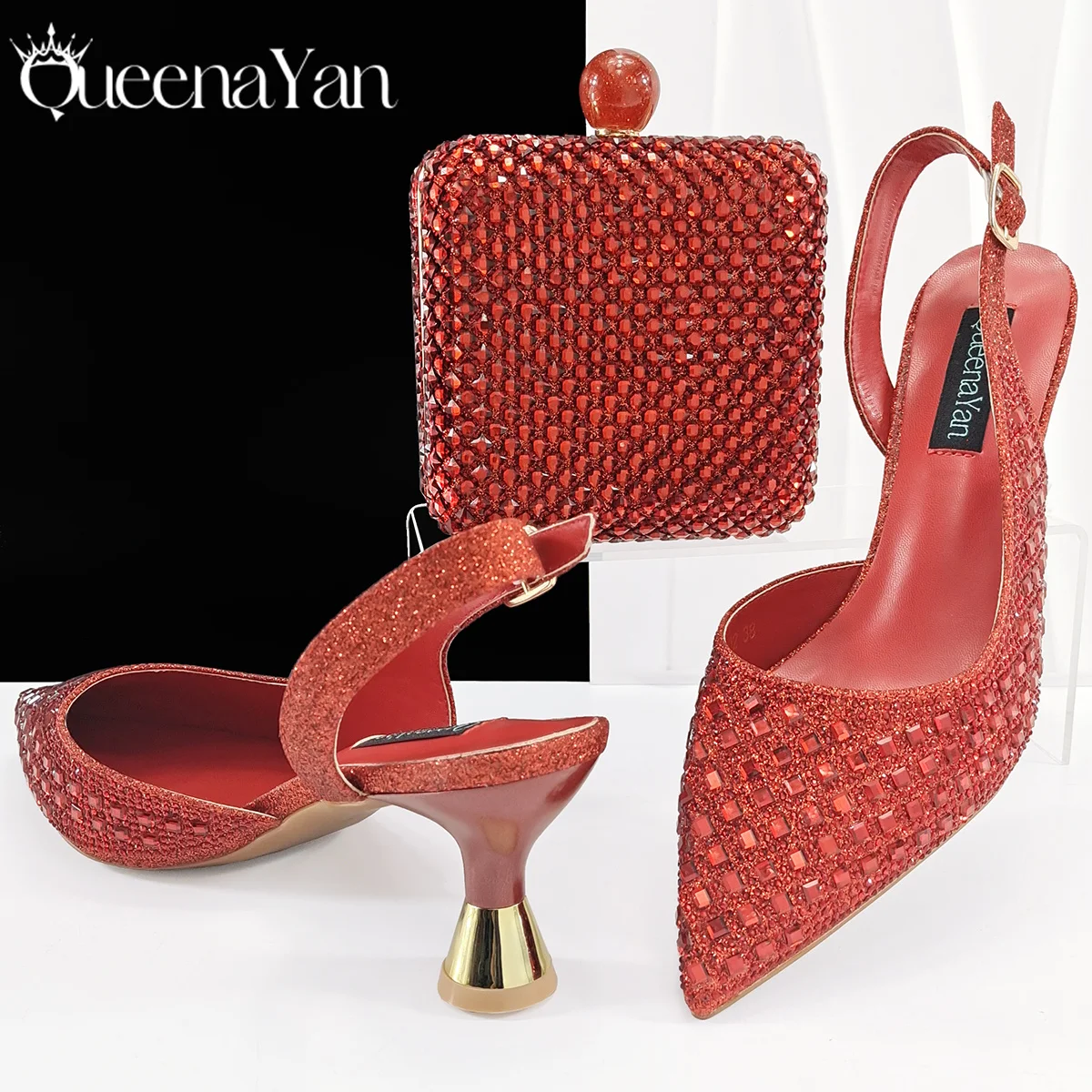 Queena Yan Glamorous Silver Color Occasions Party Wedding Lady Shoes and Bag Set In Stock Elegant Heels with Matching Purse